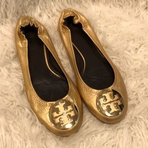 Tory Burch Reva gold Ballet Sz 8 nwot